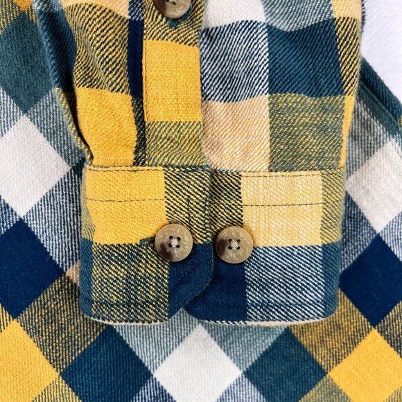 Woolrich Men's Yellow/Blue Long Sleeve Flannel Plaid Button Down Size L - Picture 6 of 11